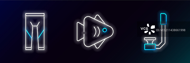 潜水服和鱼线条发光图标图片素材