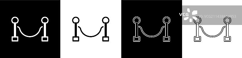 黑白背景上的绳索隔离栏图标图片素材