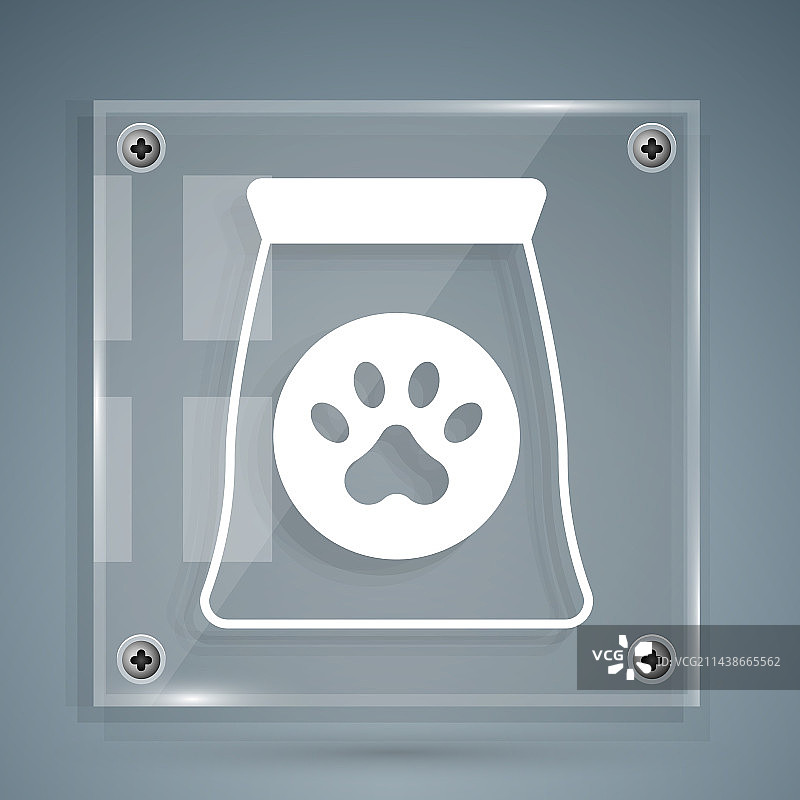 灰色背景上孤立的宠物食品白色袋子图标图片素材