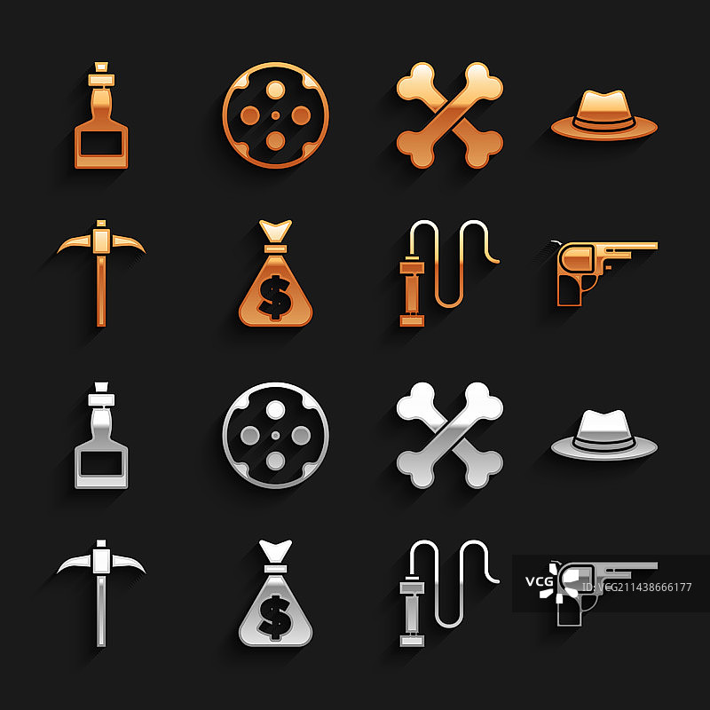 钱袋西部牛仔帽左轮手枪套装图片素材