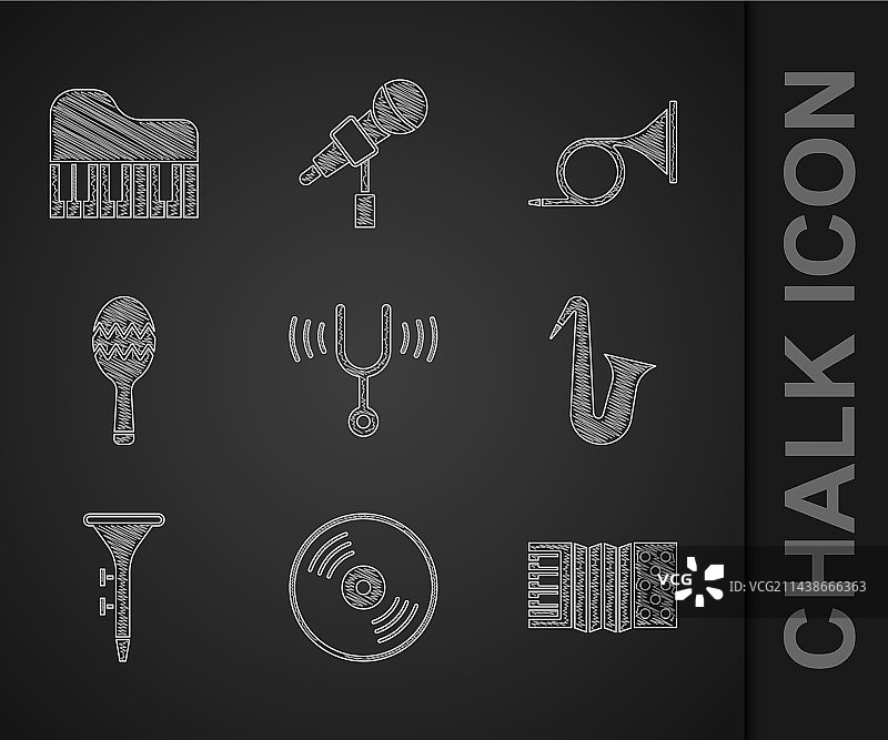 音叉、黑胶唱片与手风琴组合图片素材