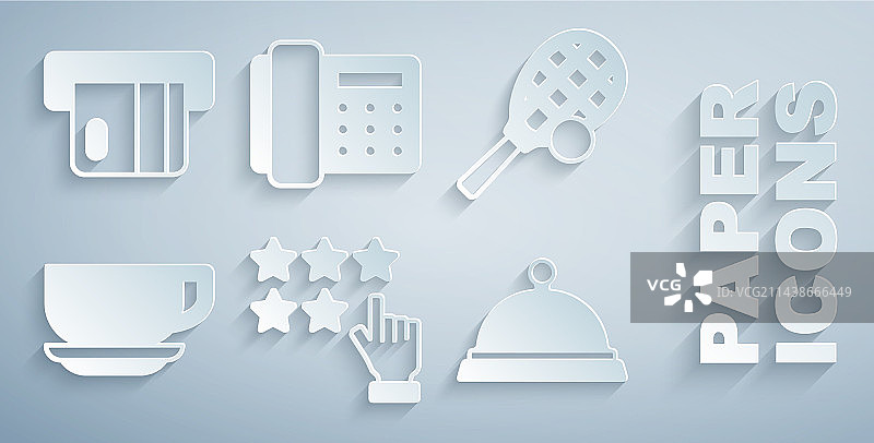 网球拍、球和咖啡评级星星集图片素材