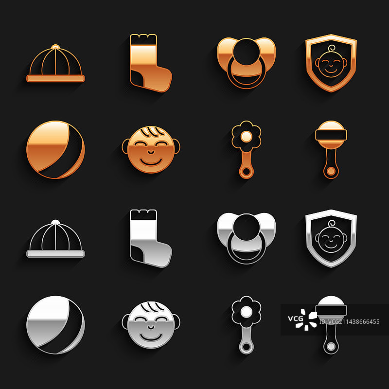 盾牌上的小男孩头部、拨浪鼓图标图片素材