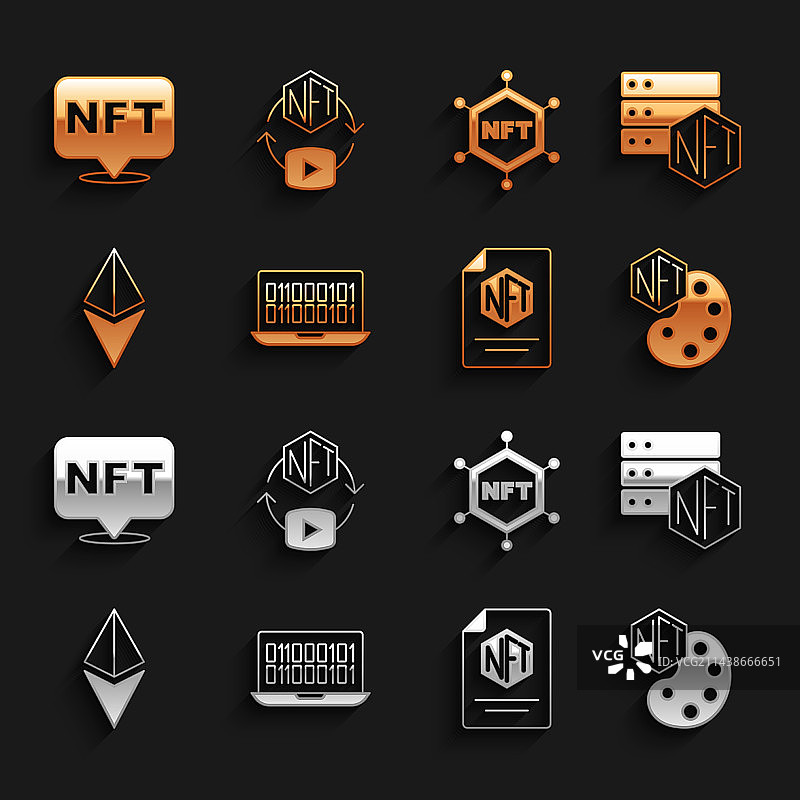 二进制代码、NFT和区块链技术图片素材