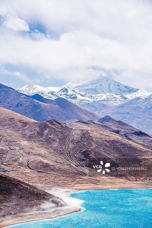 美丽圣洁的羊卓雍措和神女峰图片素材