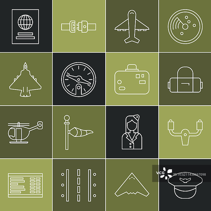 飞行员帽、飞机方向盘图标图片素材