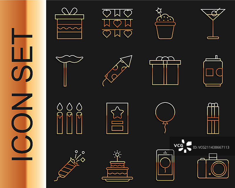 相机、礼盒、啤酒罐、蛋糕等线性元素图片素材