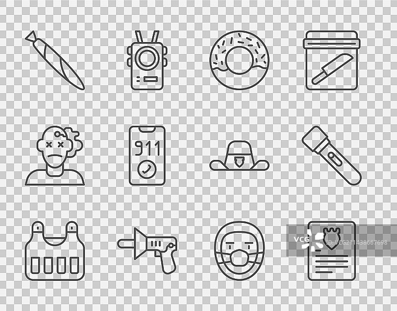 防弹背心、逮捕令等线条icon图片素材