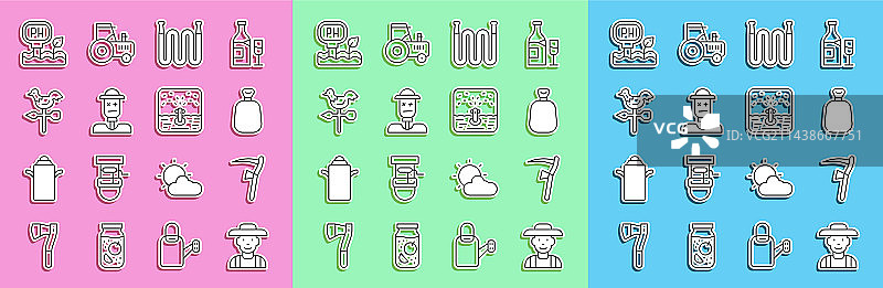 戴帽子农民镰刀满袋线性组合图片素材