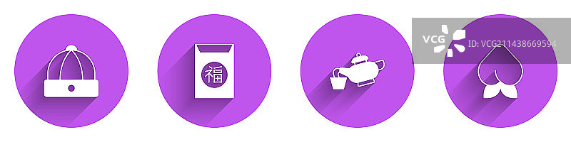 中式帽子、新年茶道与桃子图片素材