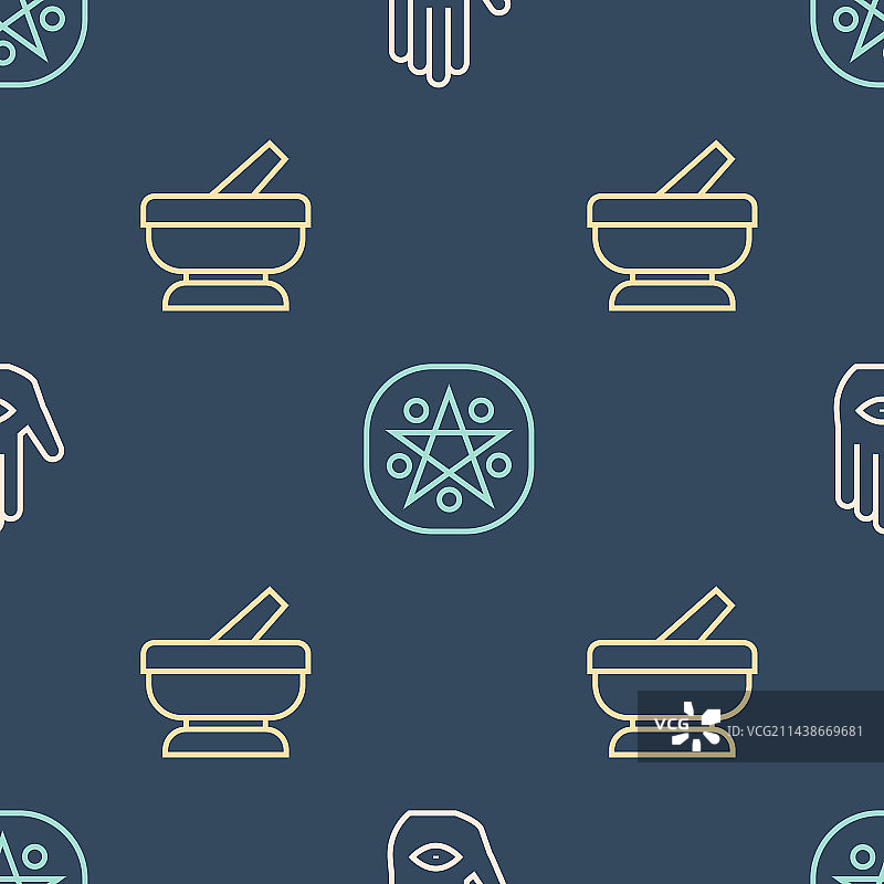 线条哈姆萨之手研钵杵和五角星图片素材