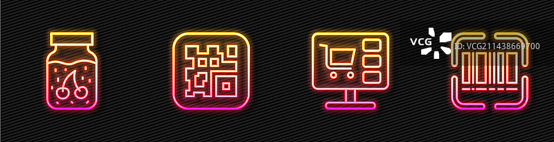 电脑上的购物车、果酱罐和二维码图片素材