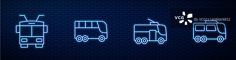 无轨电车公交车霓虹灯线条组合图片素材