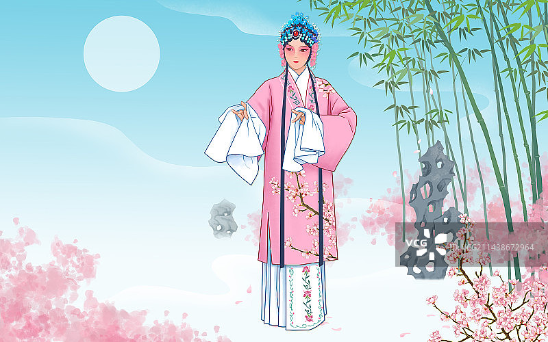 国风花旦月夜图图片素材