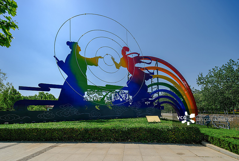 中国山东滨州博兴县人民公园中华孝道文化广场《董永七仙女》光雕图片素材