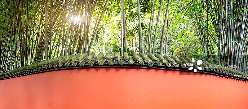 古典红墙和竹林图片素材