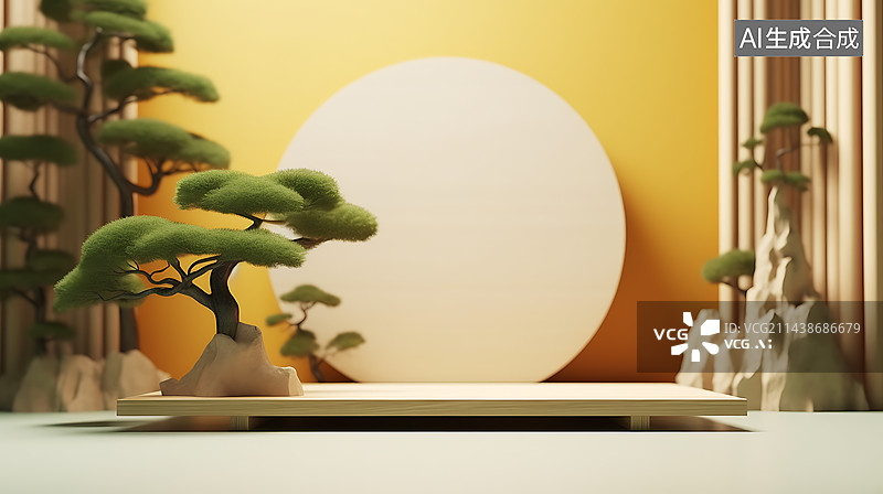 【AI数字艺术】3D渲染电商产品展台背景图片素材