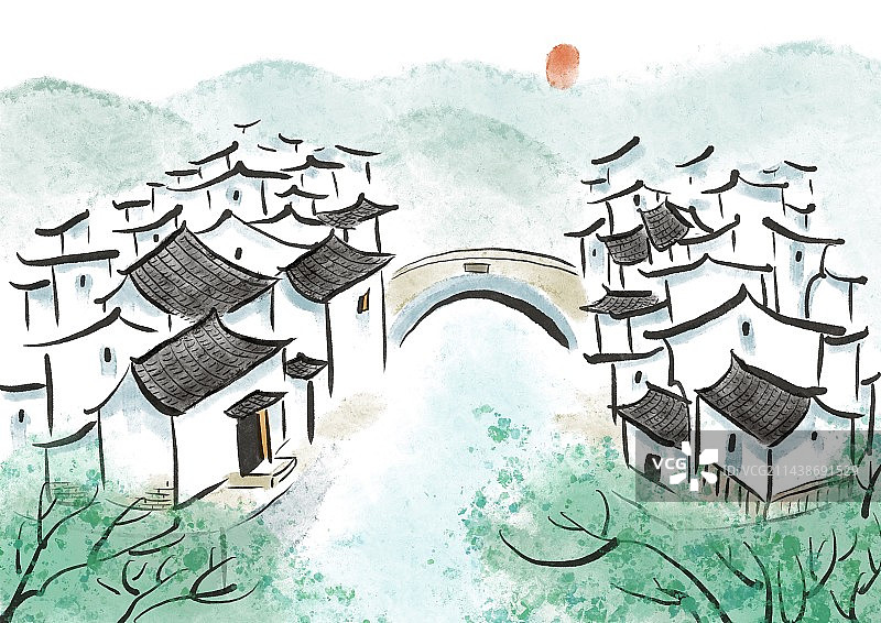 中国风水墨园林小景图片素材