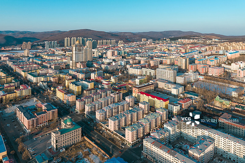 黑龙江绥芬河市城市高楼建筑天际线航拍风光图片素材