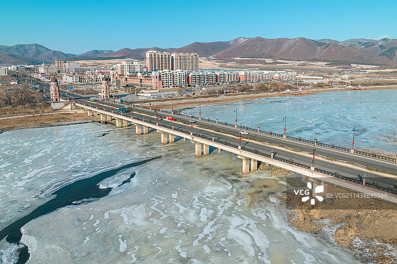 黑龙江东宁市城市建筑航拍风光图片素材