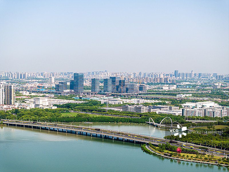 苏州工业园区，金鸡湖大桥航拍图片素材