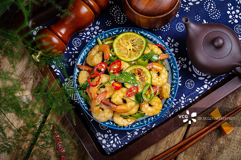 美味特色菜柠檬泡虾仁图片素材
