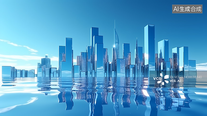 【AI数字艺术】现代化摩天大楼城市建筑天际线背景图片素材