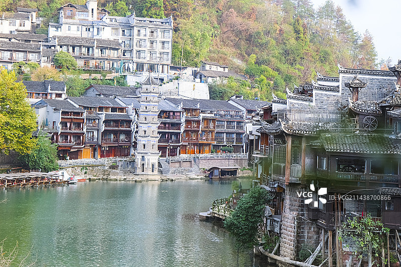 湖南省湘西土家族苗族自治州凤凰古镇景区古朴美景图片素材