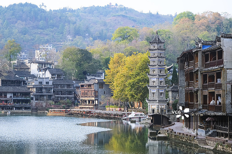 湖南省湘西土家族苗族自治州凤凰古镇景区古朴美景图片素材