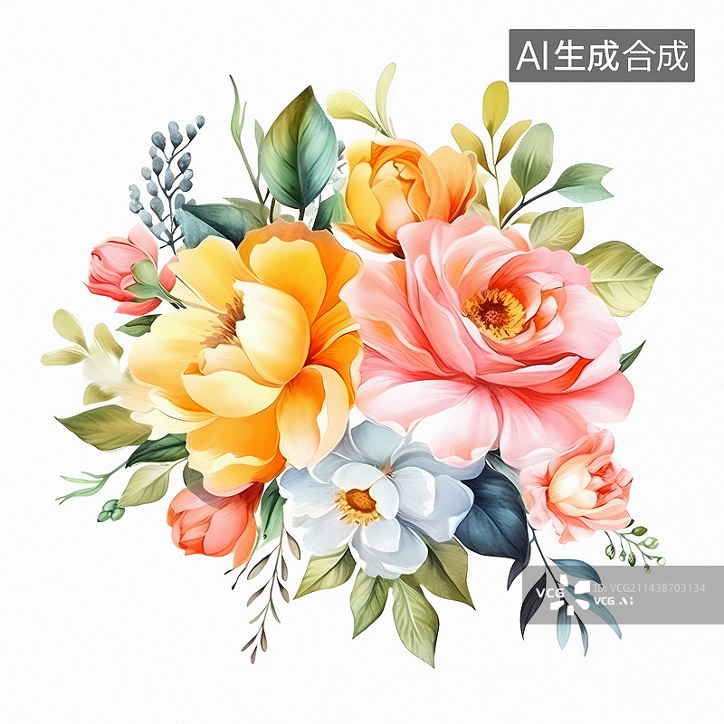 【AI数字艺术】一束插画风格的花图片素材