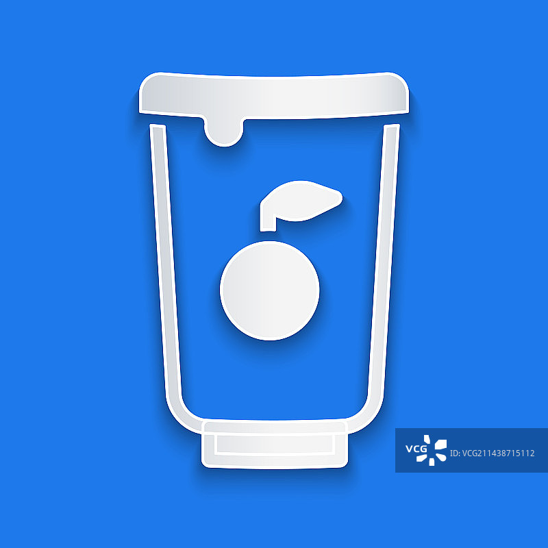蓝色背景上的剪纸风格酸奶杯图标图片素材