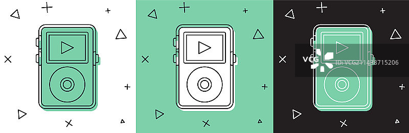 白色和绿色背景上的音乐播放器图标组合图片素材