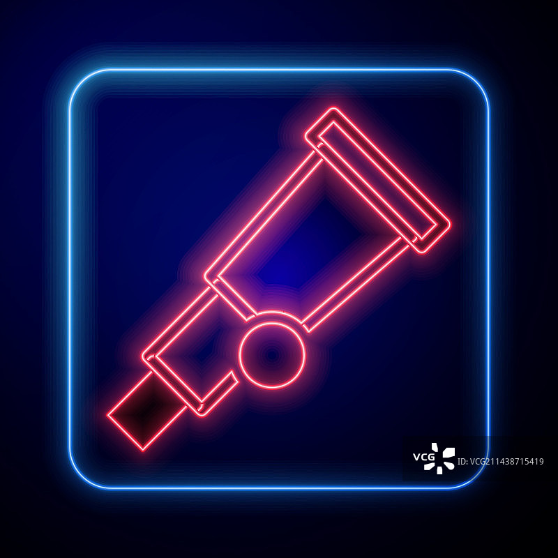 黑色背景上的发光霓虹望远镜图标图片素材