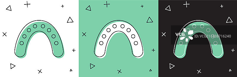 白色背景上的护齿和拳击手图标合集图片素材