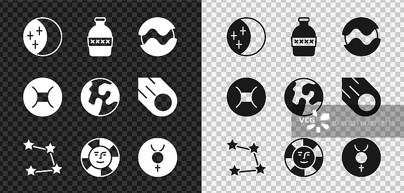 日食、水瓶、行星和星星组合图片素材