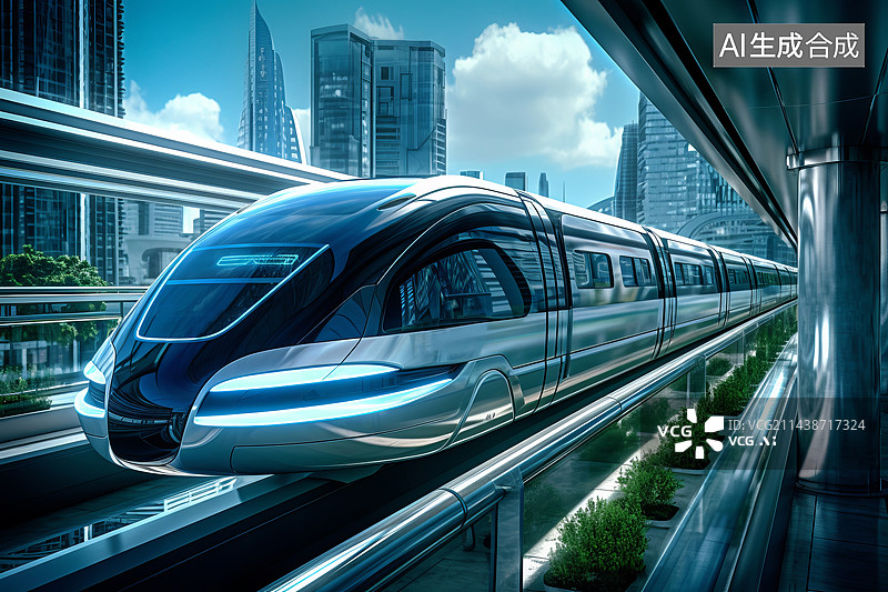 【AI数字艺术】3D渲染未来科幻磁悬浮列车图片素材