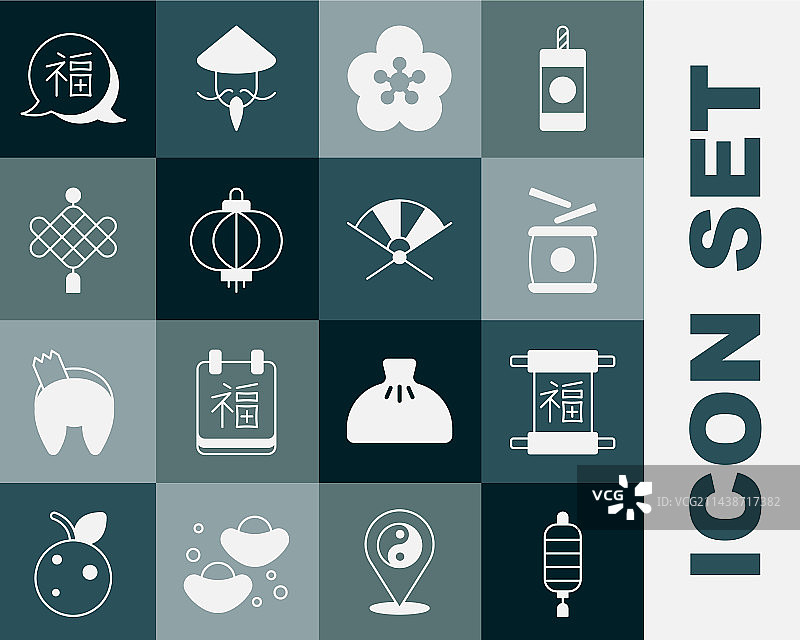 中国风纸灯笼新年鼓荷花套装图片素材