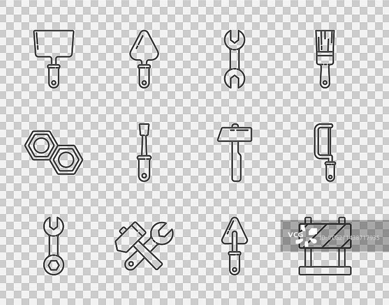 扳手钳子路障锤子线条合集图片素材