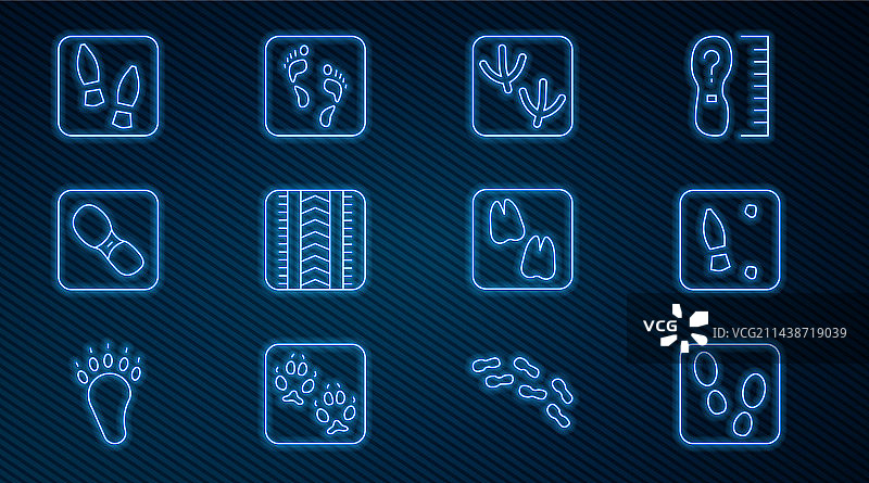 人类足迹、鞋子、鸽子爪印和轮胎线条集合图片素材