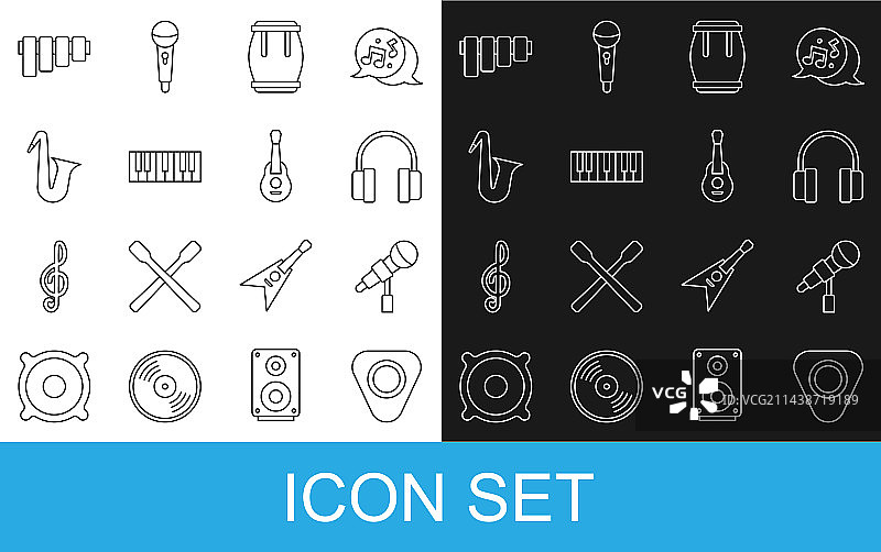 吉他拨片麦克风耳机架子鼓组合图片素材