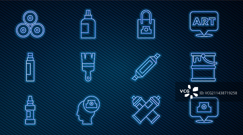 喷雾罐喷嘴盖油漆桶刷子组合线条图片素材