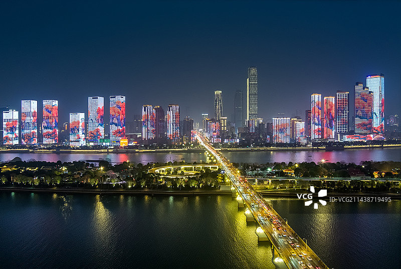 航拍湘江橘子洲大桥图片素材