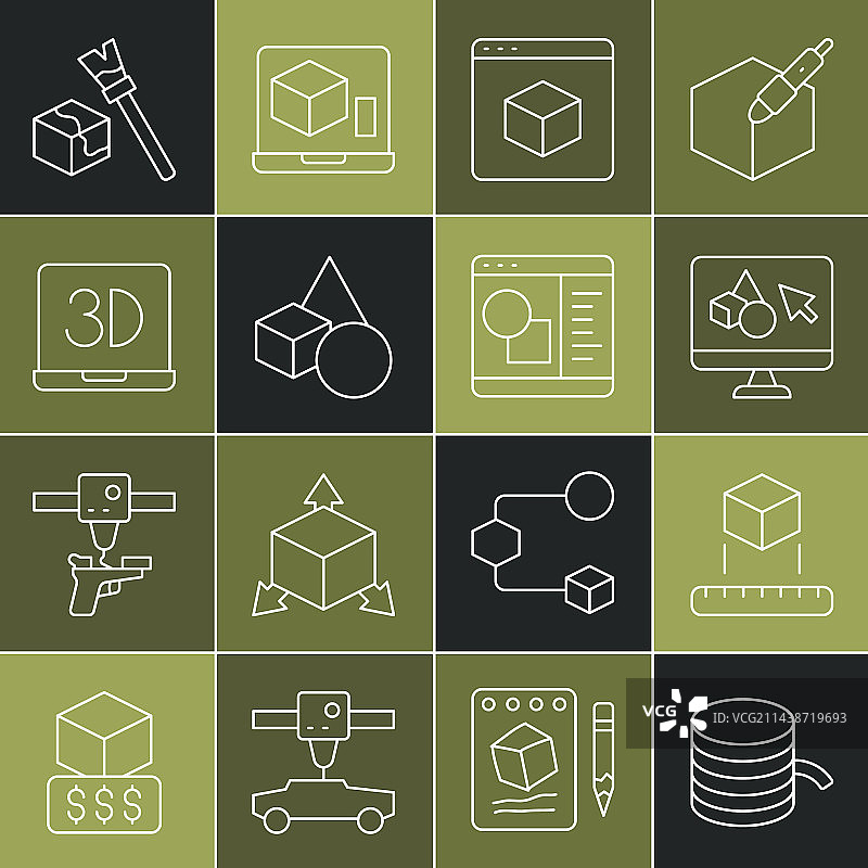 3D打印机等距立方体线条图片素材