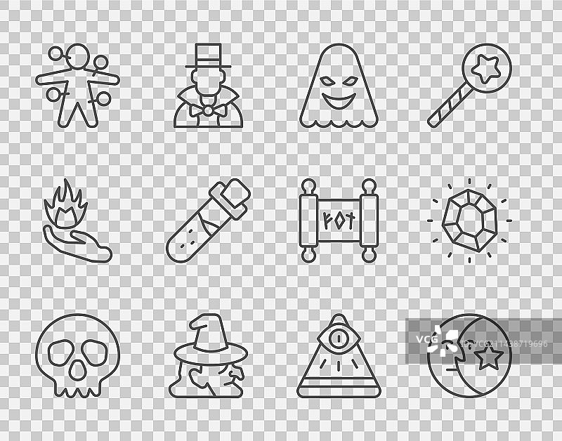骷髅月亮星星幽灵女巫线条图标图片素材