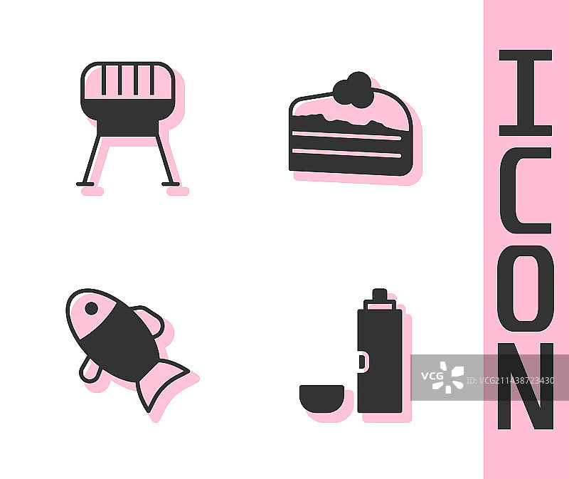 保温容器、烧烤架和鱼图片素材