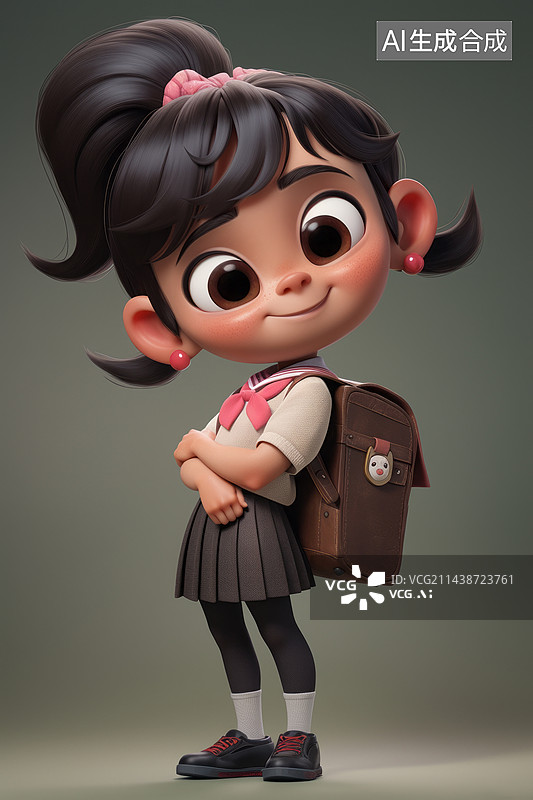 【AI数字艺术】3D三维模型小女孩小学生图片素材