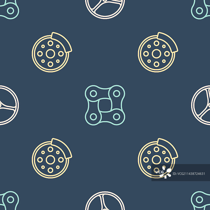 自行车车轮刹车盘和链条线性图标图片素材