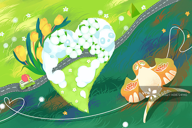 心在路上插画图片素材