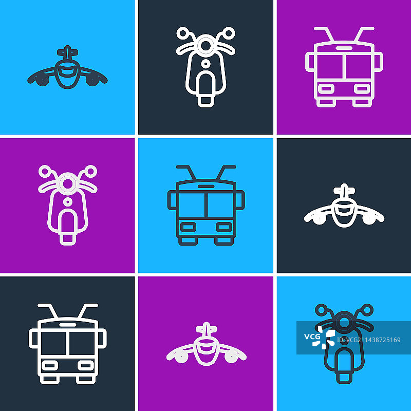 航线、无轨电车与滑板车图标图片素材