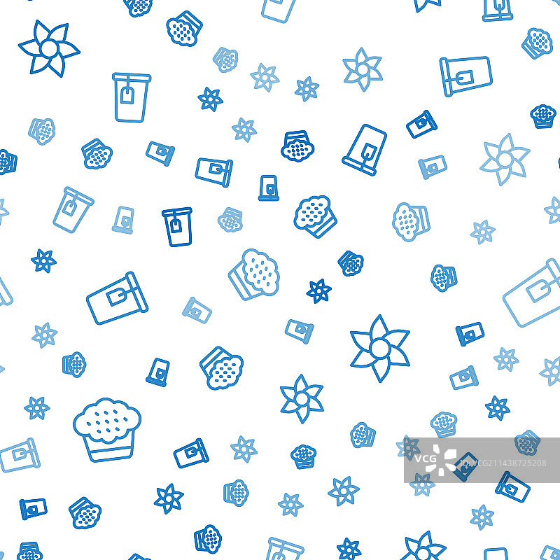 松饼、花和茶包杯子图标套装图片素材